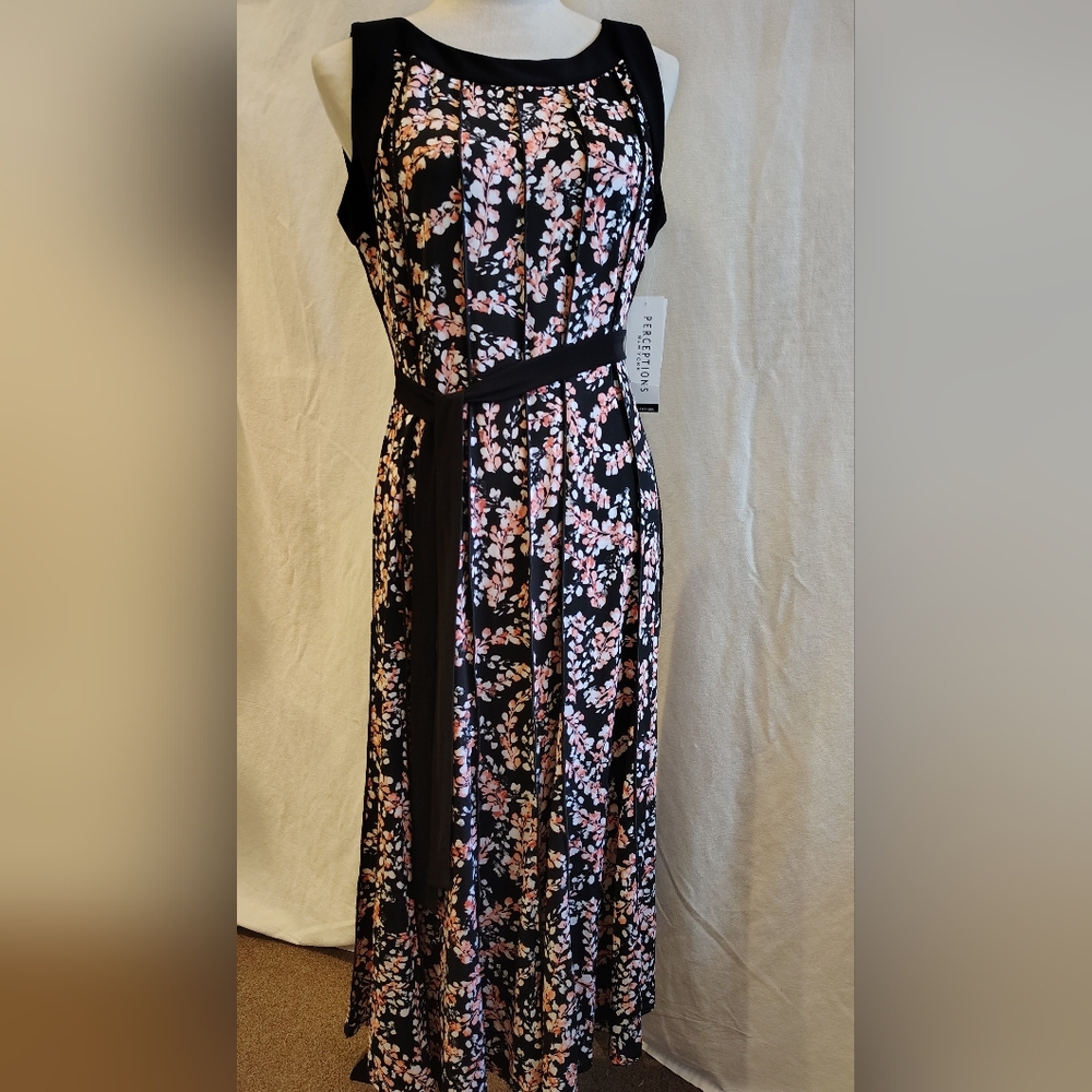 Perceptions Black and Coral Floral Sleeveless Midi Dress. NEW - Picture 10 of 11